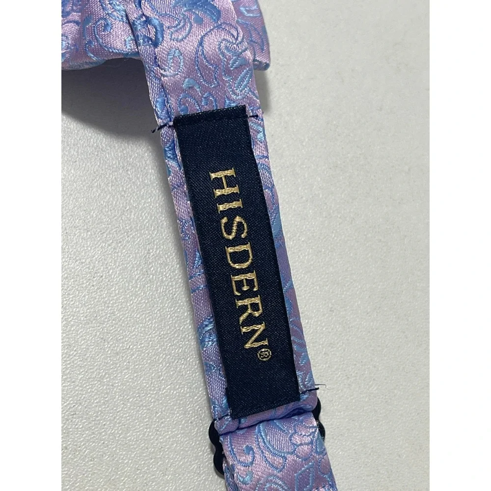 HISDERN Mens Lilac Blue‎ Floral Jacquard Pre Tied Bowtie Adjustable